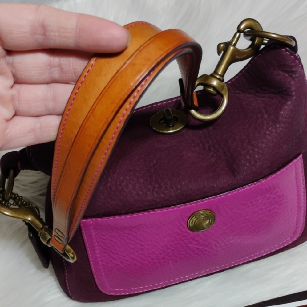 RARE! Coach Vintage Two-Tone Purple/Burgundy Shoulder Bag W Dust Bag - Picture 5 of 15
